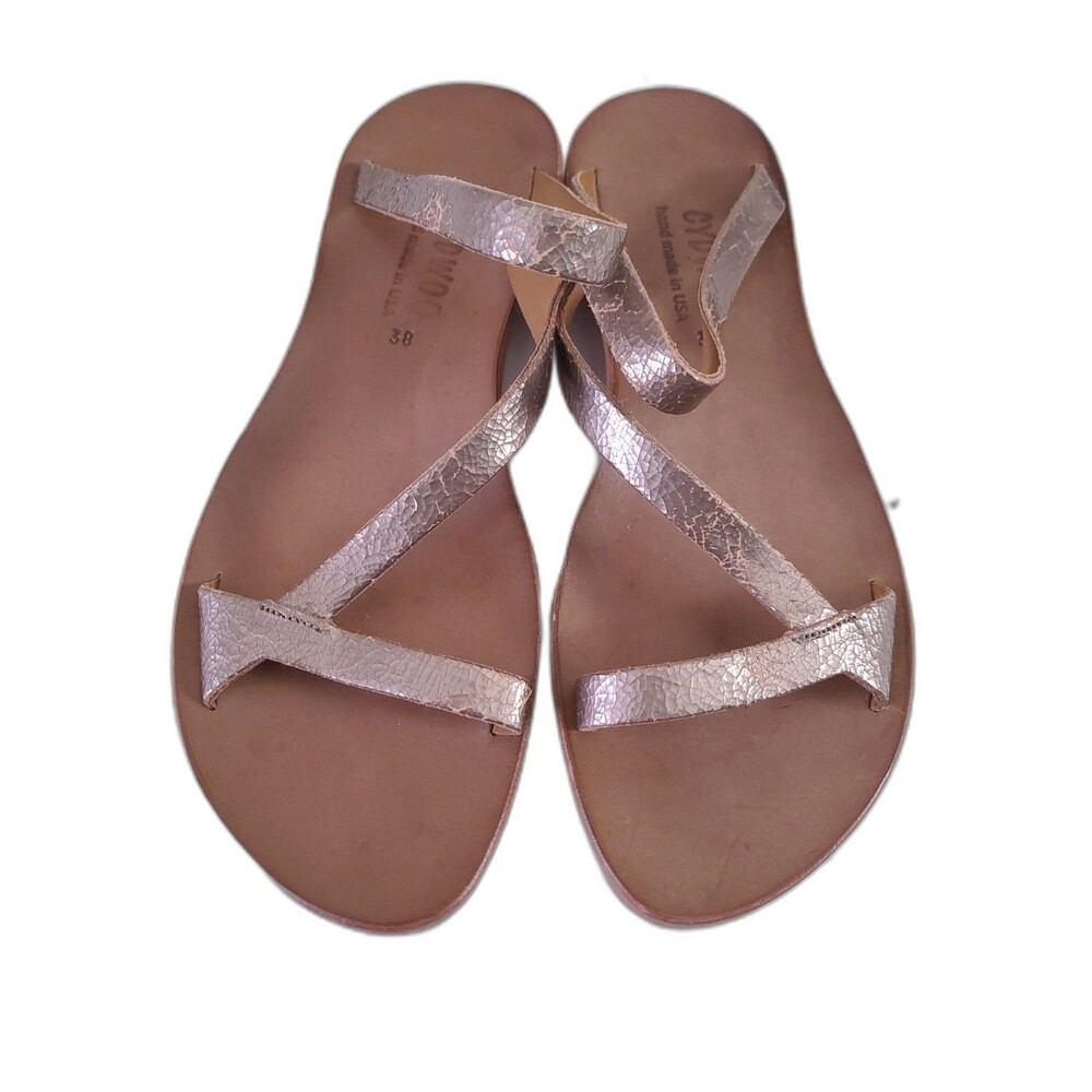 $298 Cydwoq BLOOM Leather Sandals Shoes 38 Size 8 Champagne Metallic
